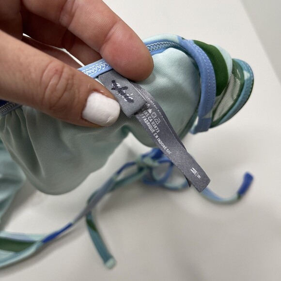 Womens Aerie Triangle Tie Bikini Top Green Blue Mesh Size Medium Swimwear - Picture 4 of 5